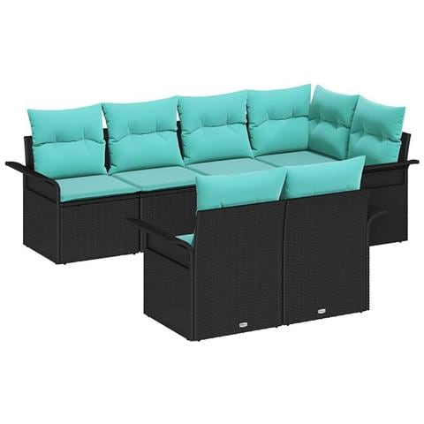Set Divano da Giardino con cuscino 7 pcs Nero Poly Rattan - Foto 1
