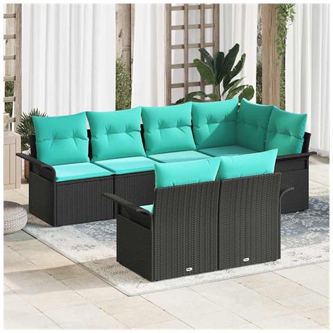 Set Divano da Giardino con cuscino 7 pcs Nero Poly Rattan - Foto 2