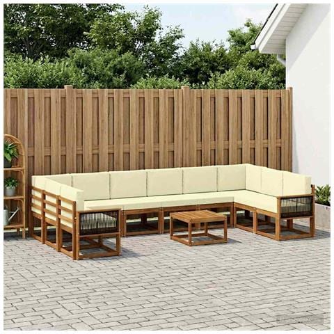 Set di divani da esterno con cuscino 11 pcs Naturale e Crema - Foto 2