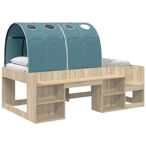 Letto alto per bambini con storage 3 pz Rovere Sonoma e Azzurro - Foto 1