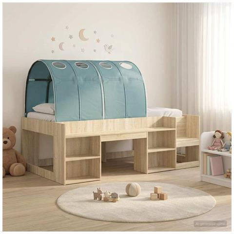 Letto alto per bambini con storage 3 pz Rovere Sonoma e Azzurro - Foto 2