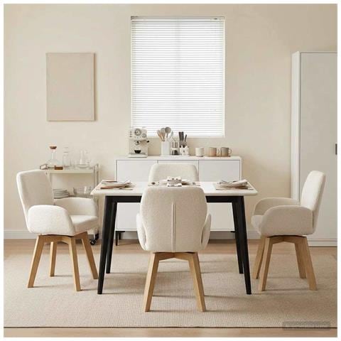 Sedie da pranzo girevoli 4 pcs Bouclé Crema 54 x 58 x 87 cm - Foto 2