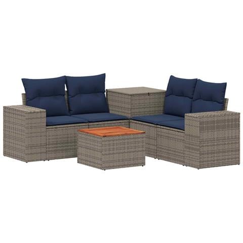 Set di divani 6 pz Grigio e Blu Navy Rattan sintetico e Acciaio - Foto 1