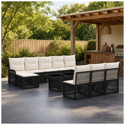 Set Divano da Giardino 11 pz Nero e Bianco Crema polyrattan - Foto 2