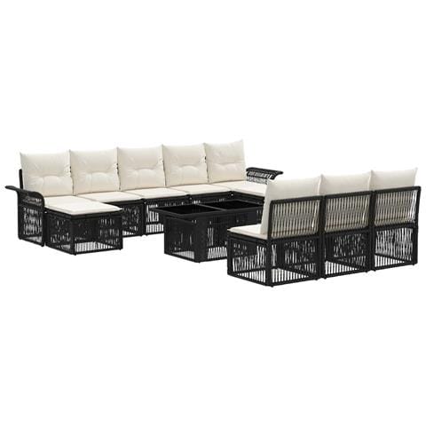Set Divano da Giardino 11 pz Nero e Bianco Crema polyrattan - Foto 1