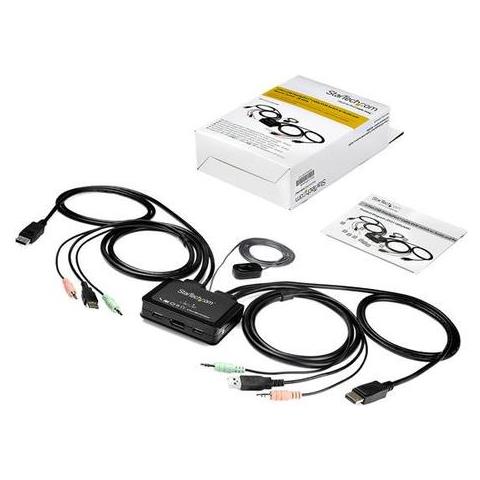 Switch KVM DisplayPort a 2 porte / Risoluzione 4K / Compatto a Doppia Porta con Cavi da 4 Piedi e Audio - Foto 6