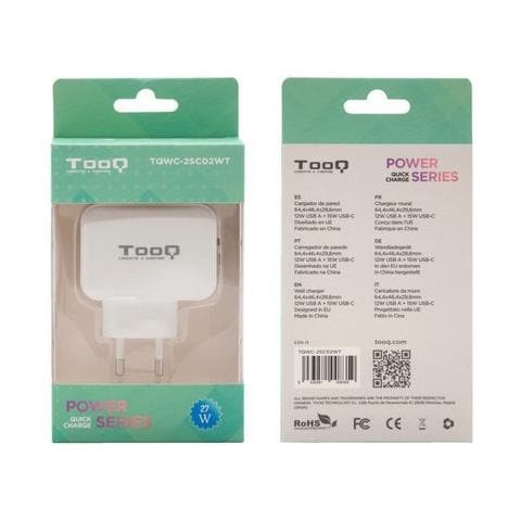 tqwc-2sc02wt - Caricatore da Parete con 2 x (USB-C e USB) 27 W / 5.4 A, con tecnologia AiPower, caricatore mobile per dispositivi USB e USB-C, colore bianco - Foto 2