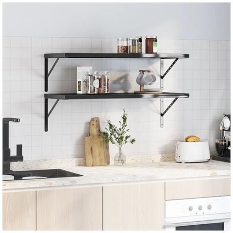 Mensole a Muro 2 pz 100x40x3 cm Nero in Acciaio Inossidabile - Foto 3