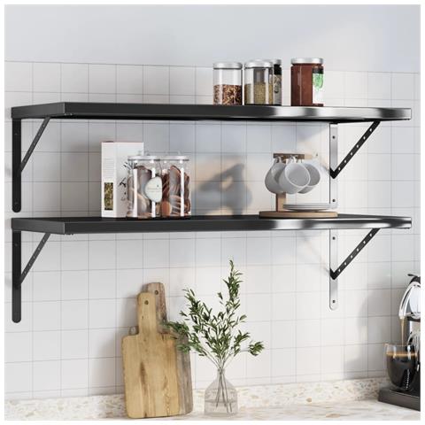 Mensole a Muro 2 pz 100x40x3 cm Nero in Acciaio Inossidabile - Foto 1