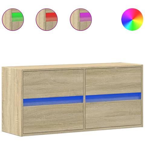 Mobile Tv A Parete Con Luci Led Rovere Sonoma 100x31x45 Cm - Foto 2