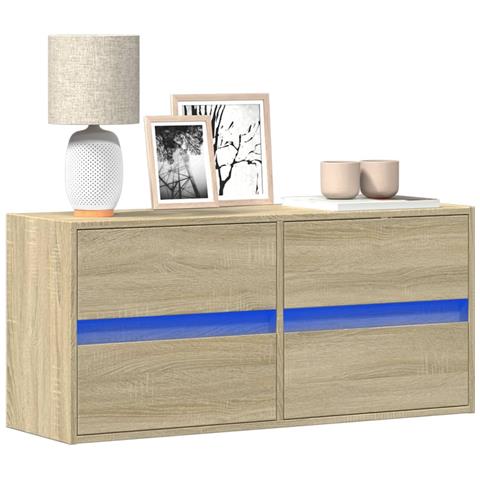 Mobile Tv A Parete Con Luci Led Rovere Sonoma 100x31x45 Cm - Foto 1