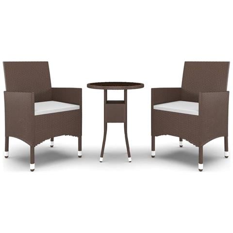 Set Bistrot Giardino 3 pz Polyrattan e Vetro Temperato Marrone - Foto 1