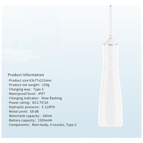 Idropulsore Cordless Per Denti - Bianco  300ml - Foto 2