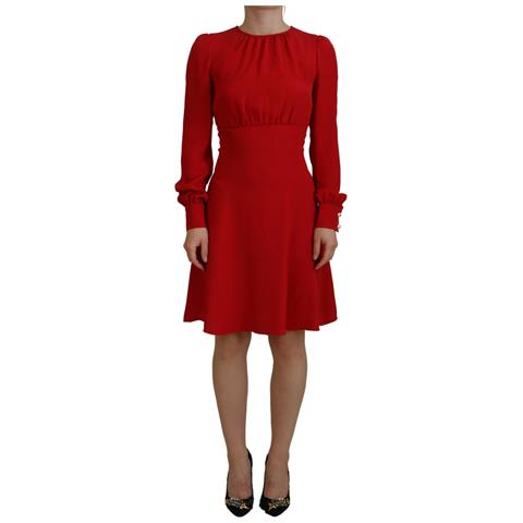 Abito Al Ginocchio A Trapezio In Seta Rossa - It38 - Xs - Foto 1
