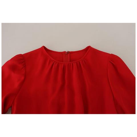 Abito Al Ginocchio A Trapezio In Seta Rossa - It38 - Xs - Foto 5