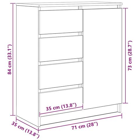 Credenza con Cassetti Rovere Artigianale 71x35x84 cm Truciolato - Foto 2