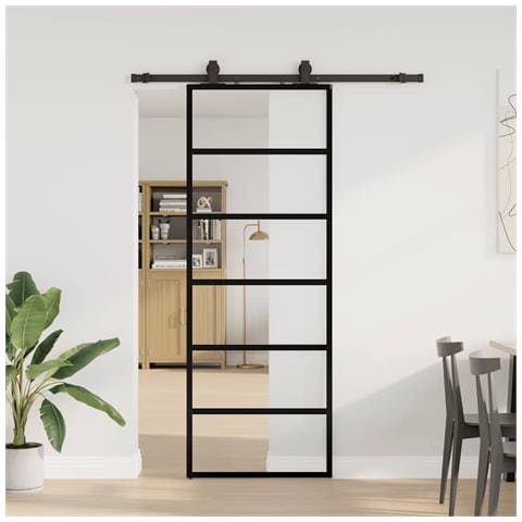 Porta Scorrevole con Ferramenta Nera 76x205 cm in Vetro ESG - Foto 1