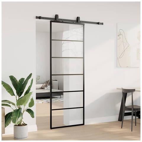 Porta Scorrevole con Ferramenta Nera 76x205 cm in Vetro ESG - Foto 8