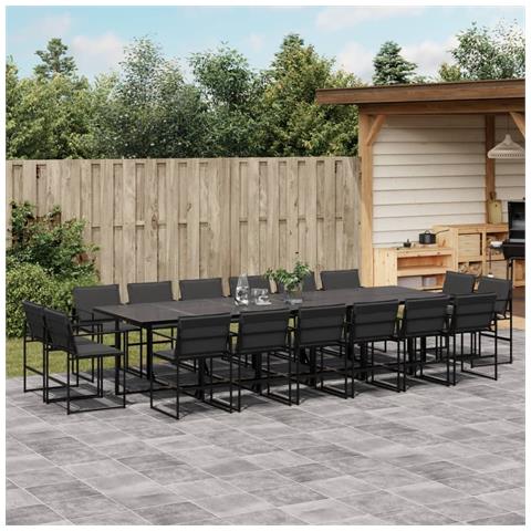 Set Da Pranzo Da Giardino 17 Pz Con Cuscini Nero In Textilene - Foto 1