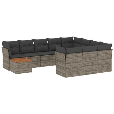 Set Divani Da Giardino 11 Pz Con Cuscini In Polyrattan Grigio - Foto 2