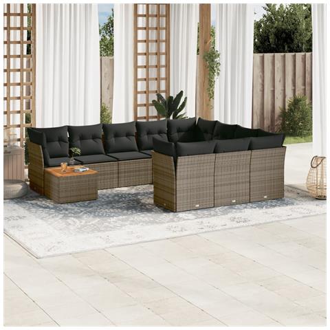 Set Divani Da Giardino 11 Pz Con Cuscini In Polyrattan Grigio - Foto 1