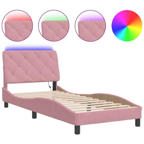 Lusso Casadino - Giroletto Con Led Senza Materasso Rosa 90x190 Cm In Velluto - Foto 1