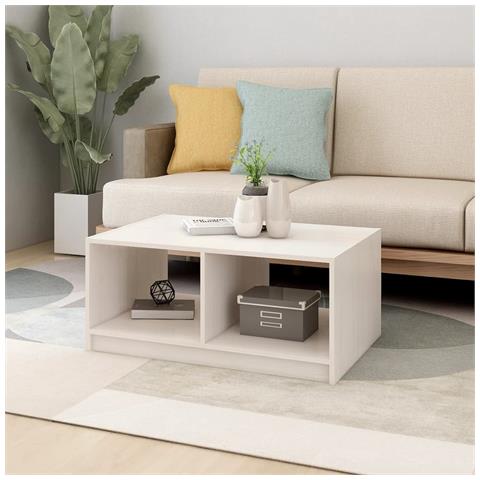 Lusso Casadino -  Tavolino Da Salotto Bianco 75x50x33,5 Cm Legno Massello Di Pino - Foto 2