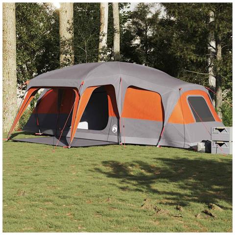 Tenda da Campeggio con Portico 9 Persone Grigio e Arancione - Foto 1