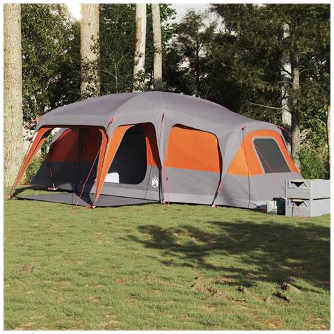 Tenda da Campeggio con Portico 9 Persone Grigio e Arancione - Foto 2