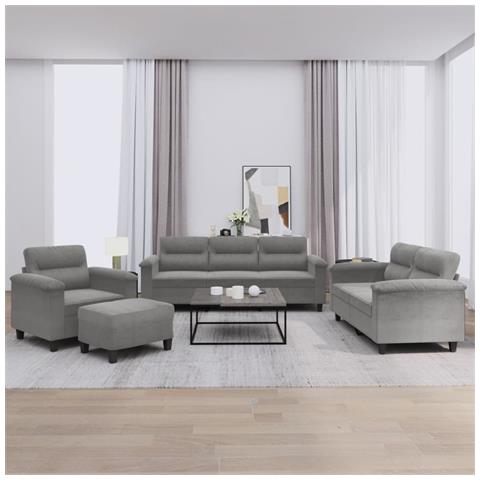 Set Divani 4 pz con Cuscini Grigio Scuro in Tessuto Microfibra - Foto 2