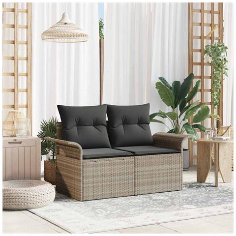 Divano da Giardino a 2 Posti con Cuscini Grigio Chiaro in Polyrattan - Foto 2