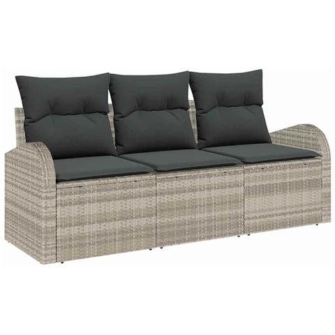 Set di Divani da Giardino a 3 pezzi con Cuscini Grigio Chiaro in Rattan - Foto 1