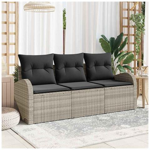 Set di Divani da Giardino a 3 pezzi con Cuscini Grigio Chiaro in Rattan - Foto 2