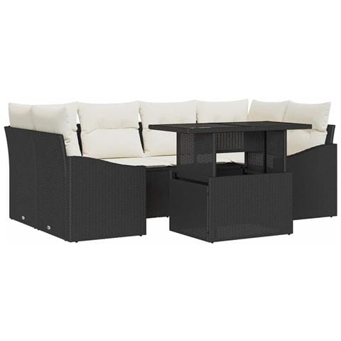 Set di Divani da Giardino in 7 Pezzi con Cuscini Nero Rattan PE - Foto 1