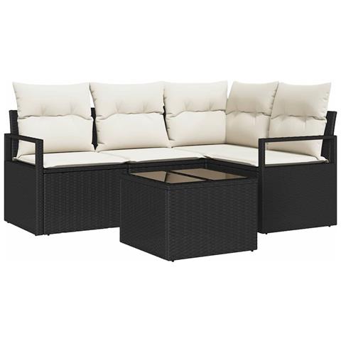 Set Divano da Giardino  a 4 Pezzi con Cuscini Rattan Polvere di Caffè, Divano da Giardino a 2 Posti  con Cuscini Rattan Nero - Foto 1