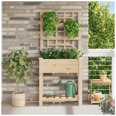 Fioriera da Giardino con Trellis e Ripiano 71x37x152 cm in Legno Massello di Abete - Foto 2