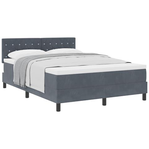 Letto con Materasso Rete a Molle Grigio Scuro 140x190 cm Velluto - Foto 1