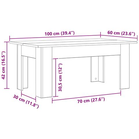 Tavolino da caffè  Nero Rovere 100x60x42 cm in legno ingegnerizzato - Foto 9