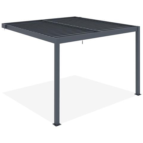 Pergola Bioclimatica Addossata Piana 3x3m - Alluminio - Grigio - Lamelle Orientabili In Acciaio - Foto 2