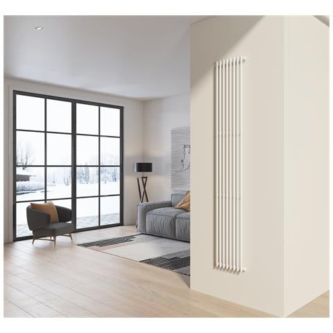 Radiatore Design 200x34 Cm (8 Tubi) In Acciaio Bianco A Tubi Tondi Interasse Verticale H. 200 Pisa - Foto 1