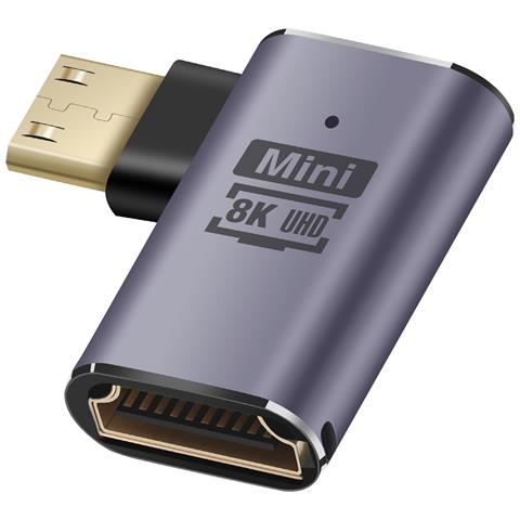 Adattatore Video 8k Uhd Hdmi Femmina A Mini Hdmi Maschio Curvo A Destra, Grigio - Foto 1