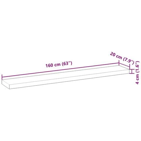 Ripiano a Parete 160x20x4cm Legno Massello Acacia Rifinito Olio - Foto 8