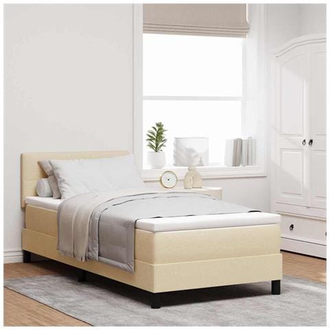 Letto a molle con materasso Crema 90 x 190 cm Tessuto - Foto 2