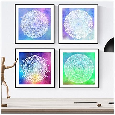 Set Di 4 Stampe Artistiche Mandala. Disegni Con Decorazioni Domestiche, Di Una Profonda Spiritualità. Cornice Nera 20x20 Cm - Foto 1