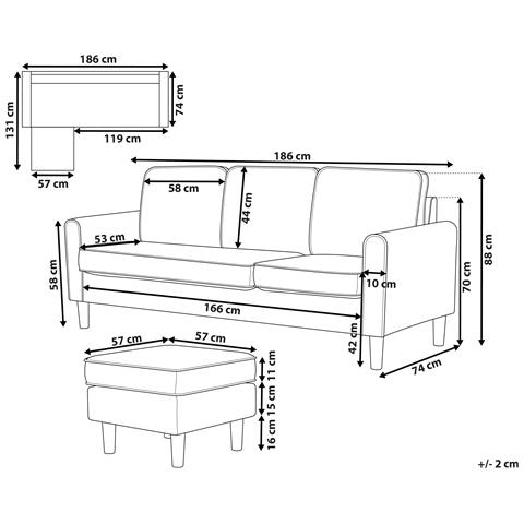 Divano 3 Posti Avesta Tessuto Bordeaux Con Ottomana - Foto 7