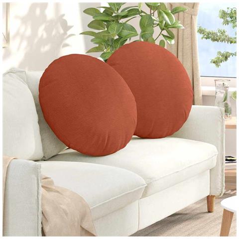Cuscini per Seduta 2 pcs Rosso Arancio Ø 60 cm Tessuto in Cords - Foto 2