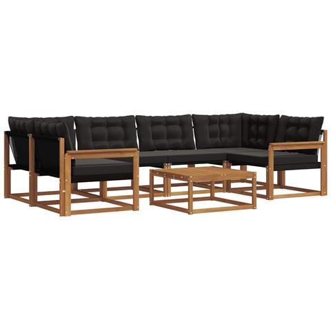 Set di divani da esterno con cuscino 7 pcs Naturale e Nero - Foto 1