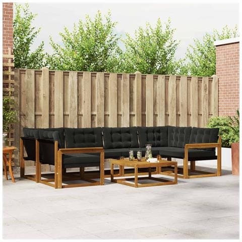 Set di divani da esterno con cuscino 7 pcs Naturale e Nero - Foto 2