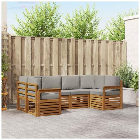 Set divani con cuscino 6 pcs Grigio Naturale e Chiaro - Foto 2