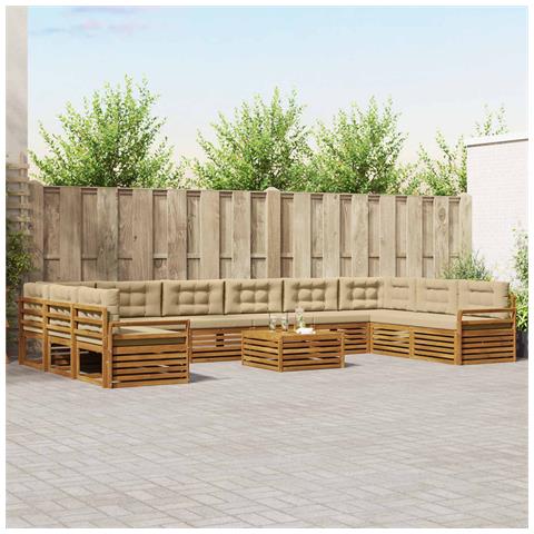 Set divani 11 pcs Naturale e Beige Legno di Acacia Massello - Foto 2